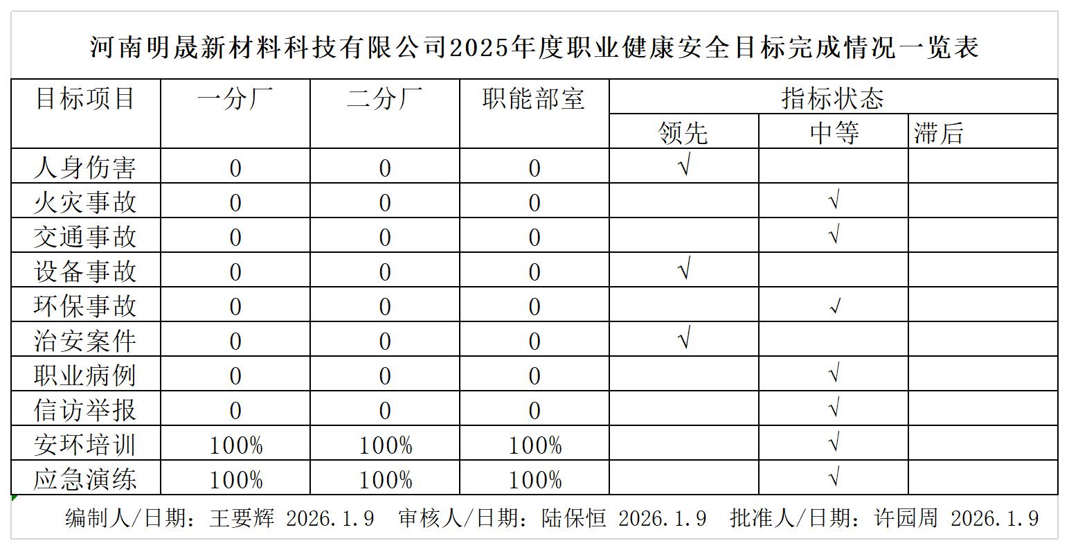 《2025年度职业健康安全目标完成情况一览表》