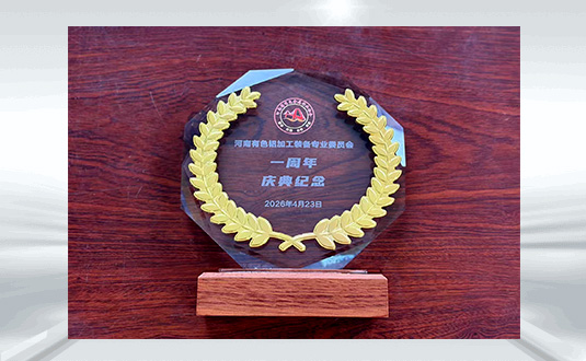 河南有色铝加工装备专业委员会一周年庆典纪念奖杯